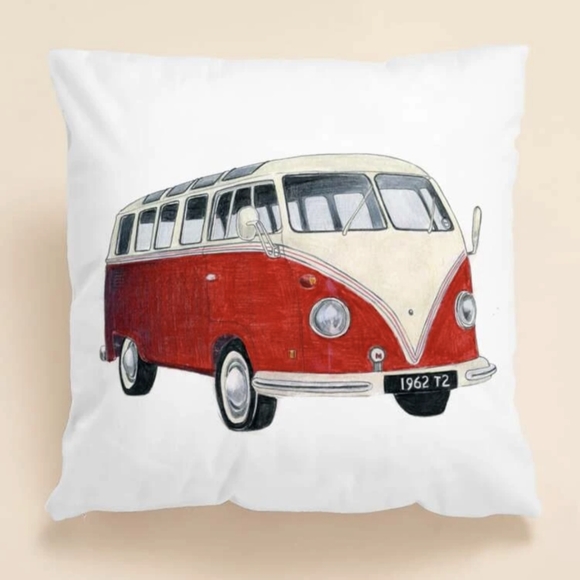 Other - Red and white volkswagen van throw pillow cover